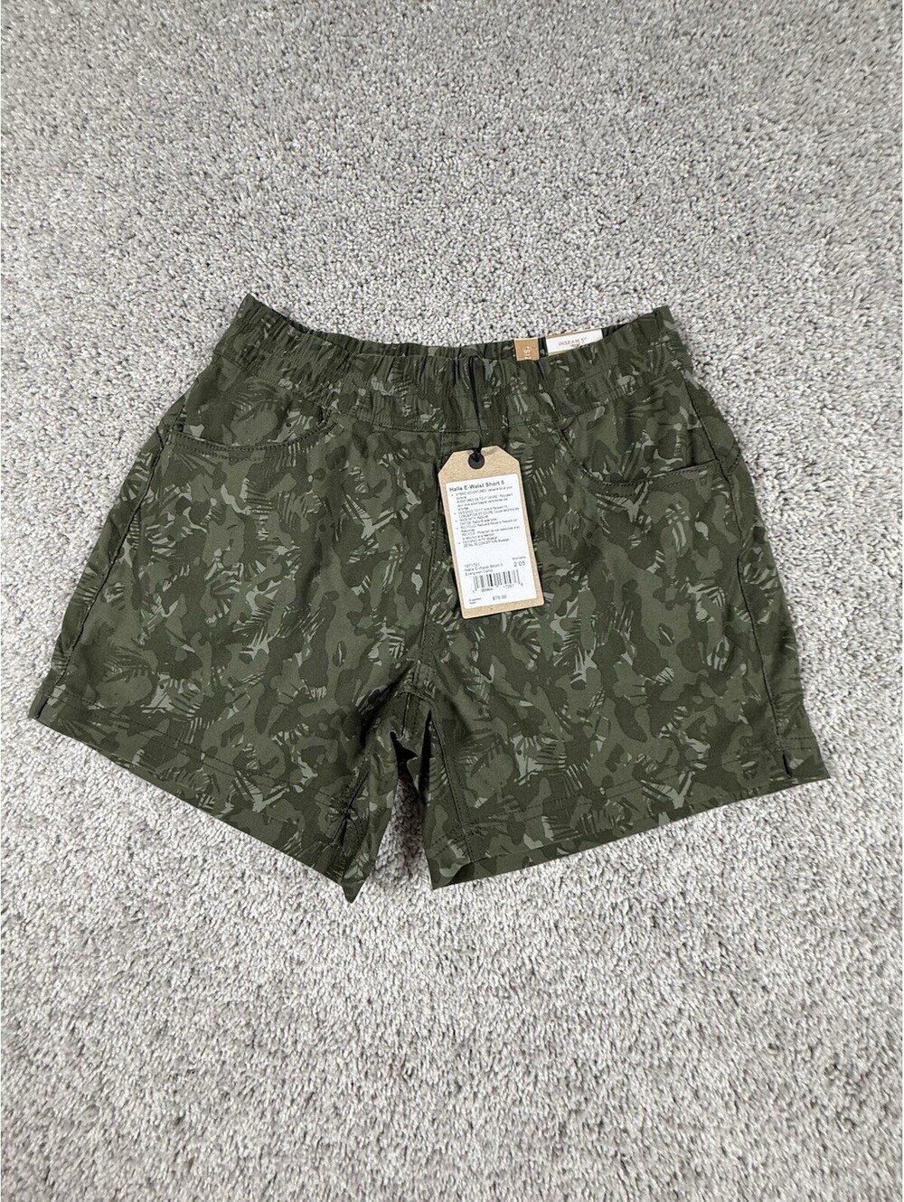 Prana Halle E-Waist II Shorts Women 2 Evergreen Camo Relaxed Performance UPF 50+